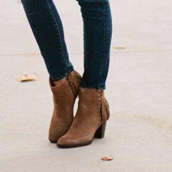 Leather Boho Fringe Block Heel Ankle Booties - Picture 8 of 8